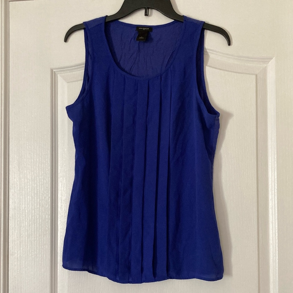 Ann Taylor Blue Pleated Sleeveless Tank Top